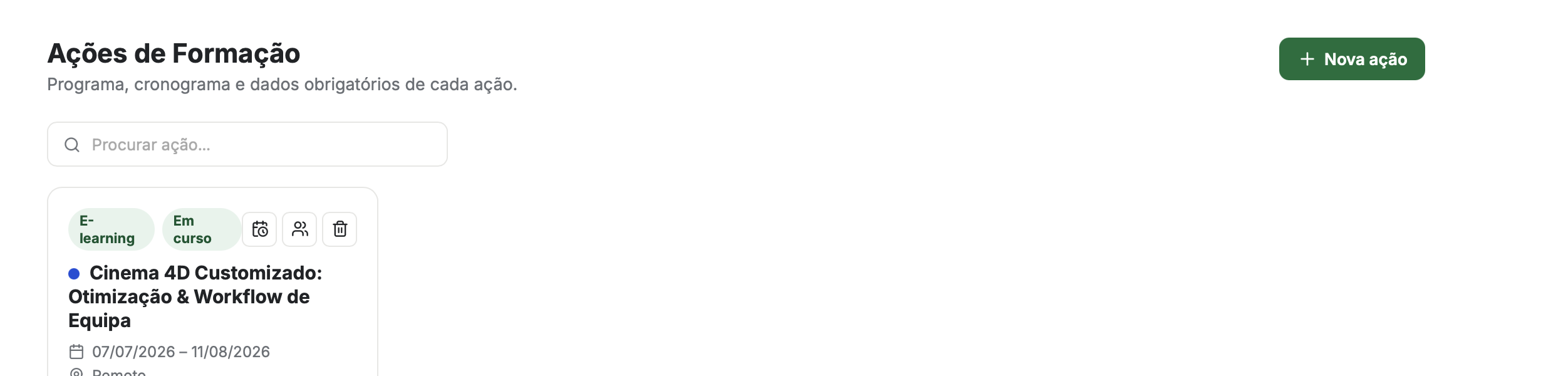 Lista de Ações de Formação